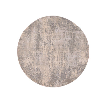 4'X4' Moonquake Gray Wool And Silk Hand Knotted Abstract Design Round Rug