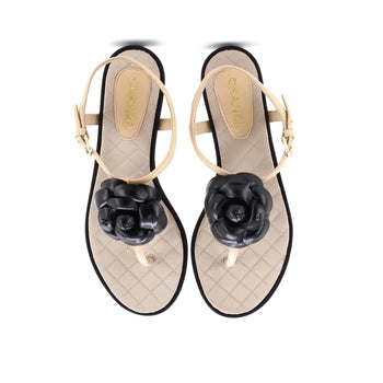 Chanel Women'S Camellia T-Strap Sandals Leather
