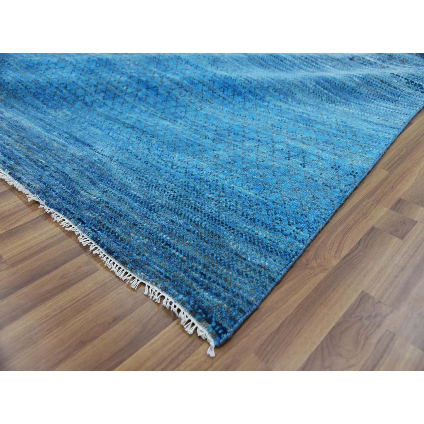 10'X14'3" Blue Modern Chiaroscuro Collection Pure Wool Hand Knotted Rug