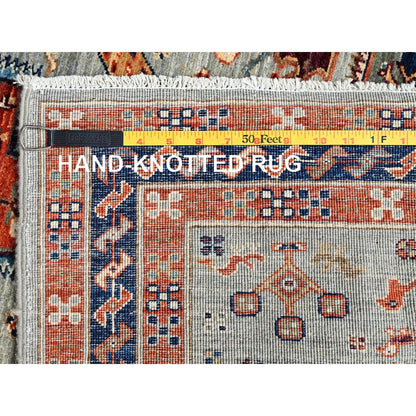 2'7"X11'3" Gray Caucasian Design 200 Kpsi Hand Knotted Wool Runner Rug