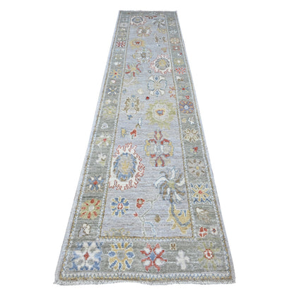 2'9"X12'6" Spanish Gray Angora Oushak Natural Dyes Runner Oriental Rug
