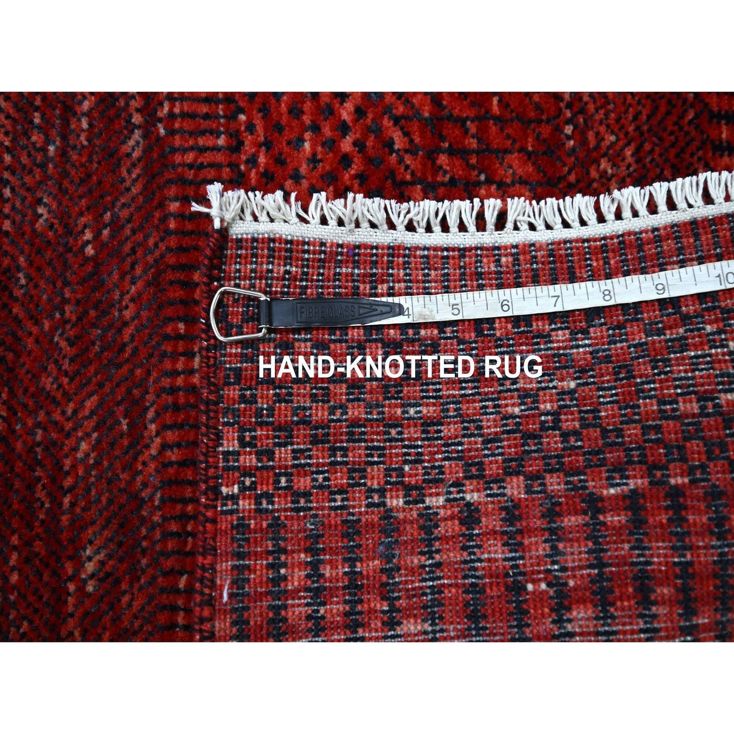 2'6"X11'10" Red Modern Grass Design Hand Knotted Wool And Silk Runner Rug