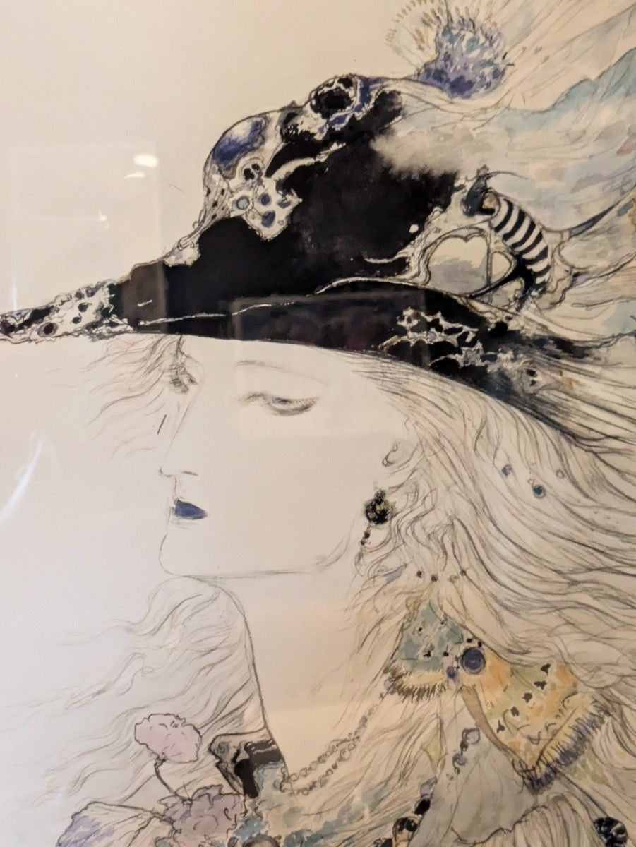 Woman face signed limited lithograph art print framed by Yoshitaka Amano