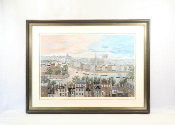 Michel Delacroix Rive Gauche 1990 Large Silkscreen  Paris Seine & Notre-Dame