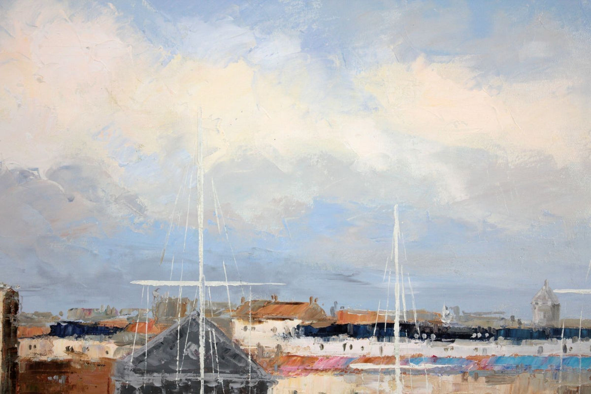 Ralf Schfrin French Marina Harbor Oil Painting Signed Framed F15 Canvas