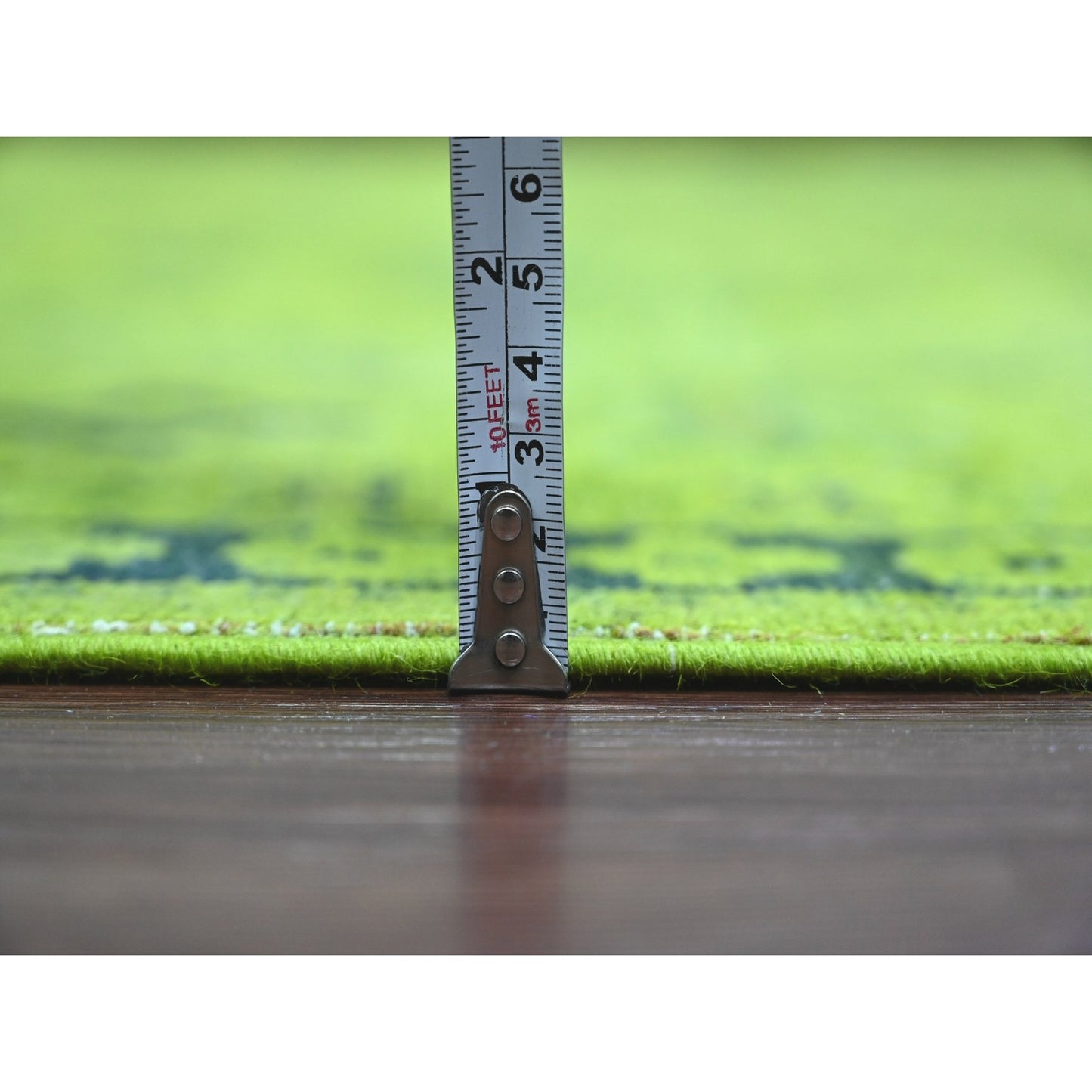 7'9"X9'8" Green Overdyed Kazak Geometric Pattern Hand Knotted Wool Rug