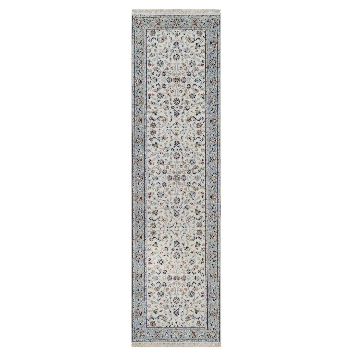 2'9"x10' Ivory Nain with Floral Design Hand Knotted Wool & Silk Runner Rug