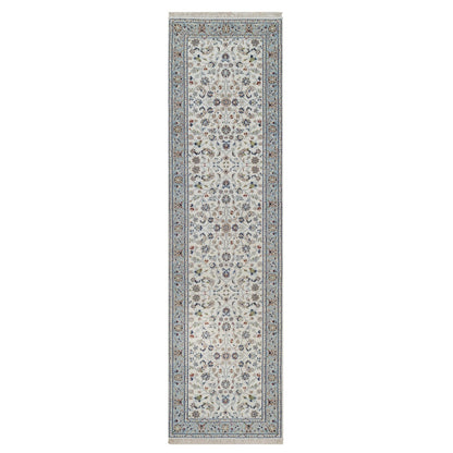 2'9"x10' Ivory Nain with Floral Design Hand Knotted Wool & Silk Runner Rug