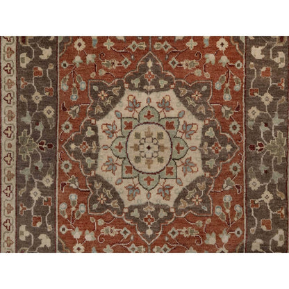3'X5'1" Rust Red Wool Rug Antiqued Tebraz Haji Jalili Design Hand Knotted