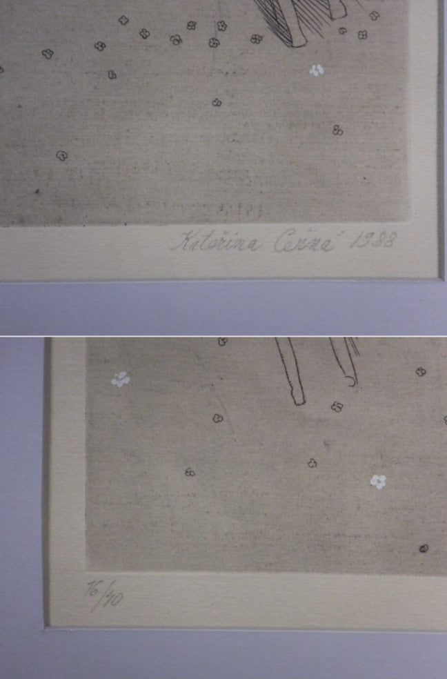 Kate?Ina ?Ern (Czech) Signed Etching "Lady On White Horse" 1988, Ed.70, Framed