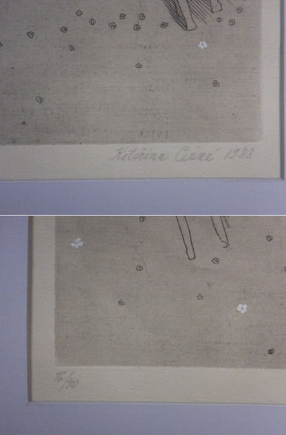 Kate?Ina ?Ern (Czech) Signed Etching "Lady On White Horse" 1988, Ed.70, Framed