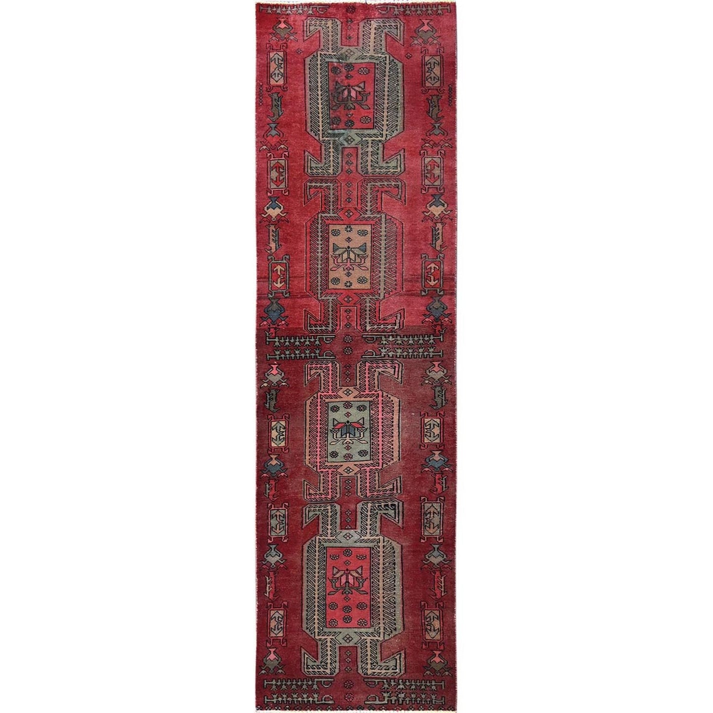 2'3"X8'5" Red Vintage Zoroastrian Khamadan Hand Knotted Wool Runner Rug