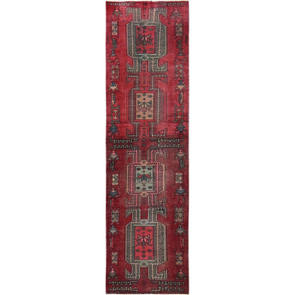 2'3"X8'5" Red Vintage Zoroastrian Khamadan Hand Knotted Wool Runner Rug