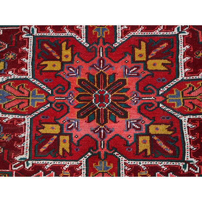 9'1"X11'9" Cereza Red Wool Hand Knotted Vintage Zoroastrian Heris Clean Rug