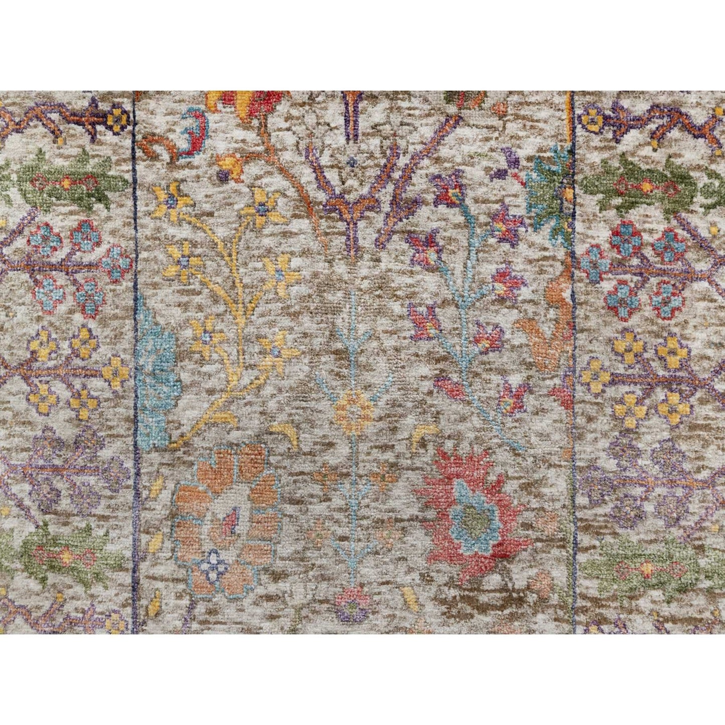 2'7"x22' White Directional Vase Hand Knotted Silk With Wool XL Runner Rug