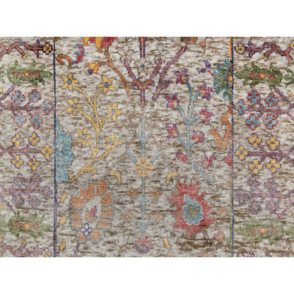 2'7"x22' White Directional Vase Hand Knotted Silk With Wool XL Runner Rug