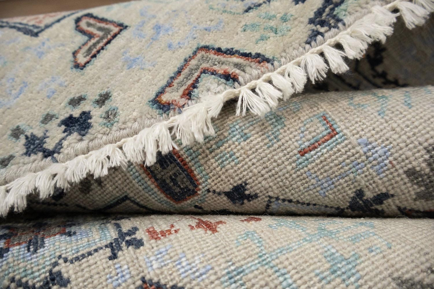 Hand-Knotted Cream Oushak Oriental Round Rug 6x6 Ft Classic Foyer Carpet