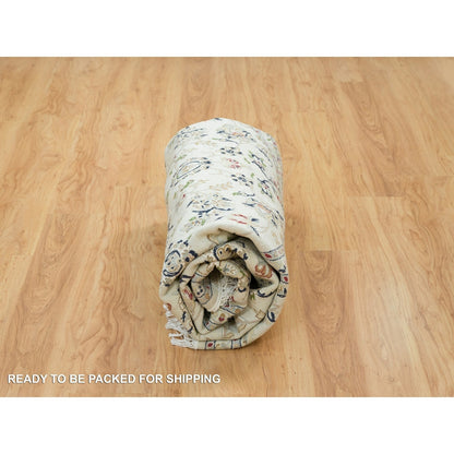 7'10"X7'10" Ivory Wool Hand Knotted Nain Design 250 Kpsi Round Rug