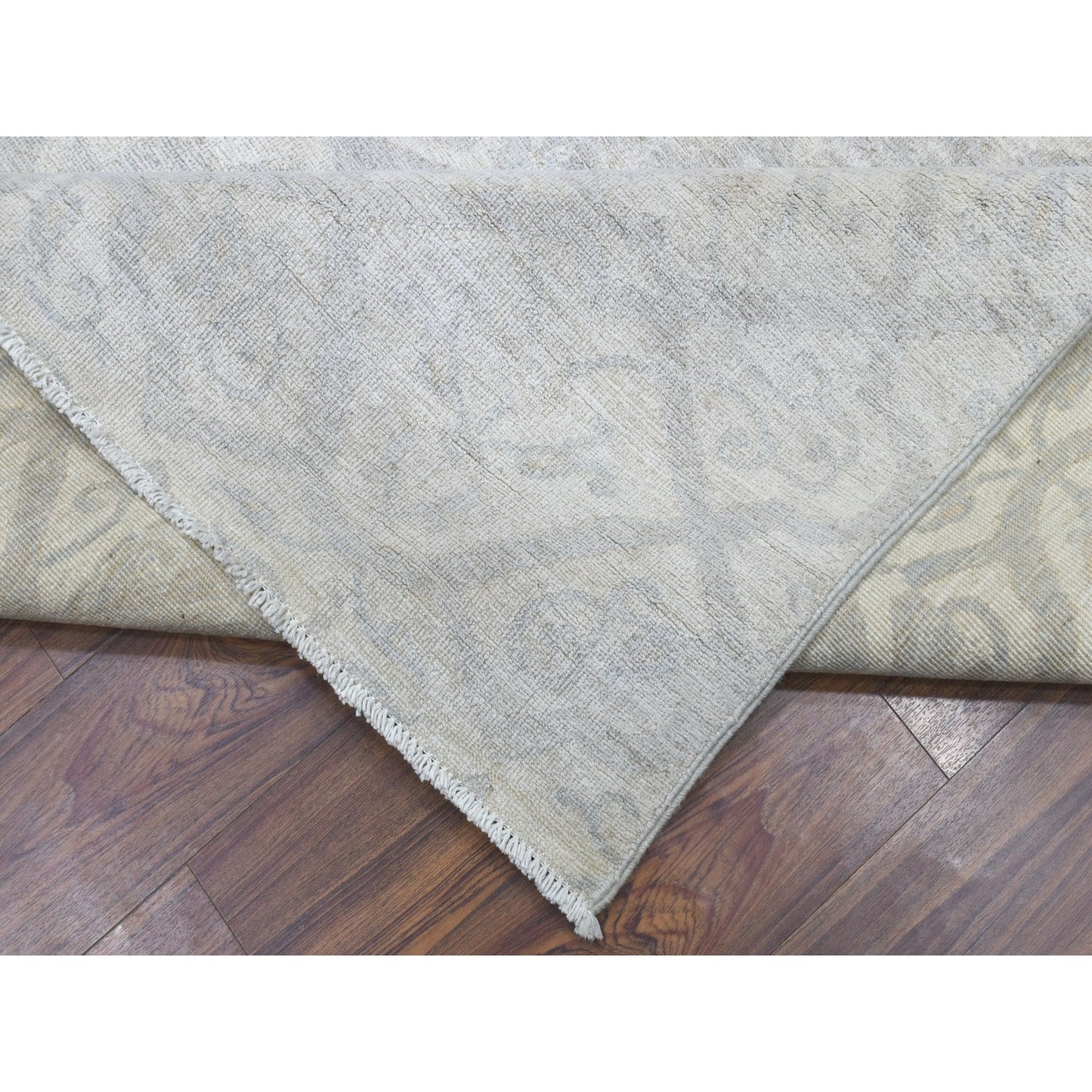 8'X9'9" Ivory White Wash Peshawar Natural Wool Hand Knotted Oriental Rug