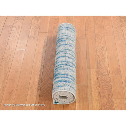 2'5"X8' Medium Gray The Cardiac Sari Silk With Wool Handmade Runner Rug