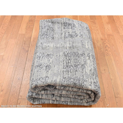 10'1"X10'1" Gray Natural Wool Modern Design Hand Knotted Square Rug