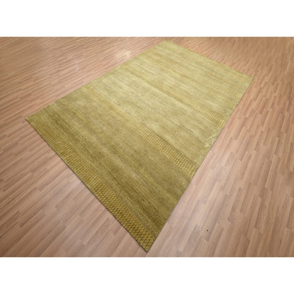 6'1"X9'6" Peanut Brown Modern Grass Design Hand Knotted Wool And Silk Rug