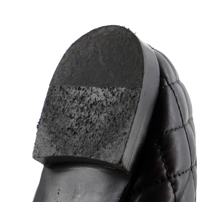 Chanel Women'S Cc Cap Toe Bow Ballerina Flats Quilted Leather