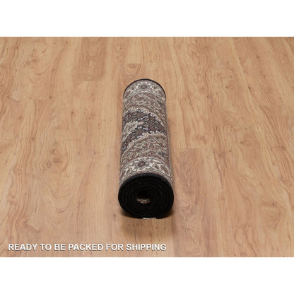 Runner 2'7"x6'9" Black Hand Knotted Rug Tebraz Mahi Medallion Design Wool