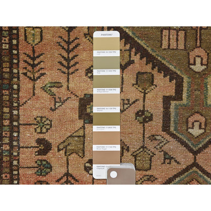3'7"X10'2" Brown Worn Wool Hand Knotted Vintage Farsian Wide Runner Rug