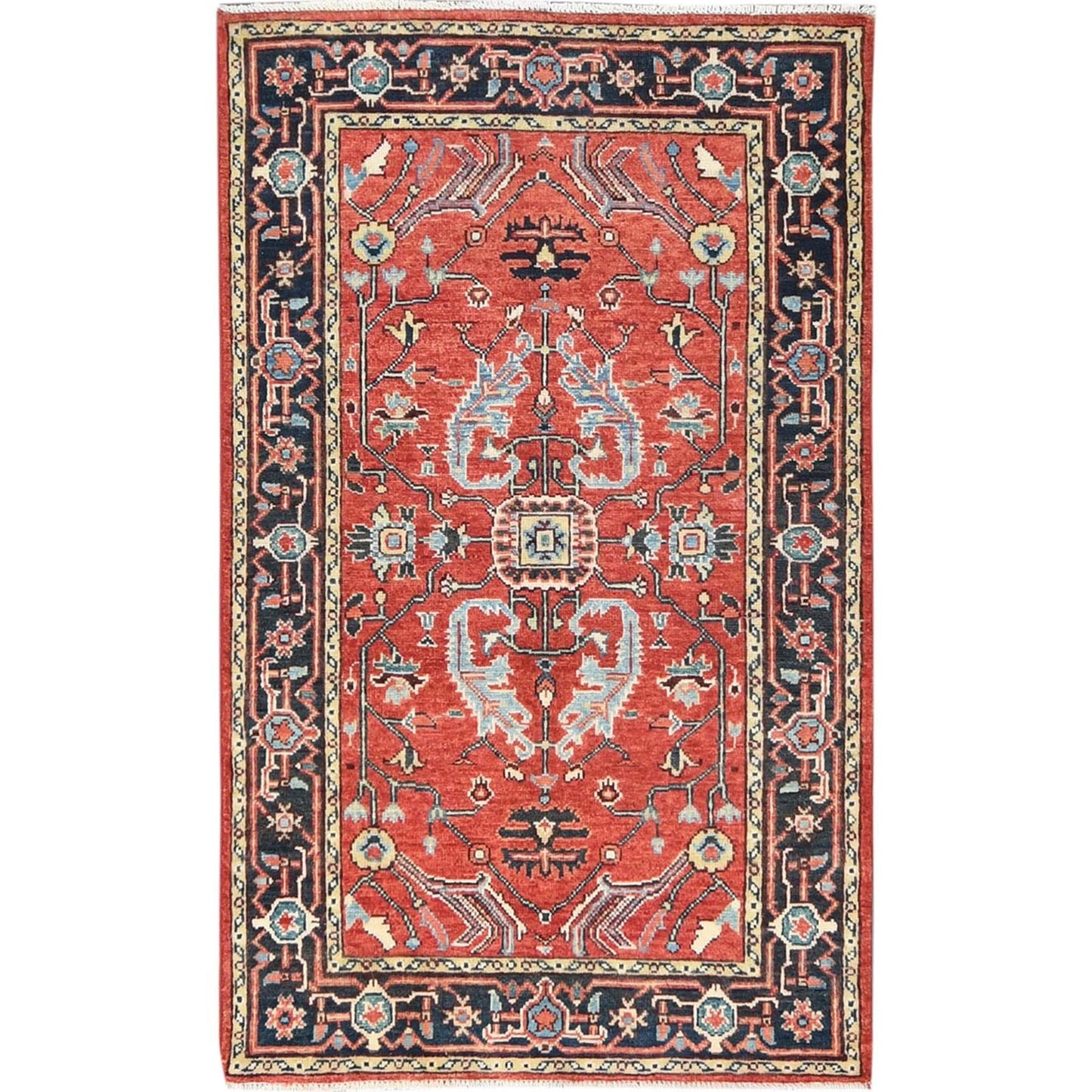3'X4'10" Red Afghan Peshawar Heris Wool Hand Knotted Oriental Rug