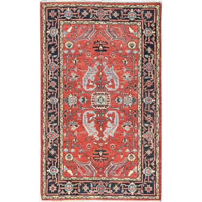 3'X4'10" Red Afghan Peshawar Heris Wool Hand Knotted Oriental Rug