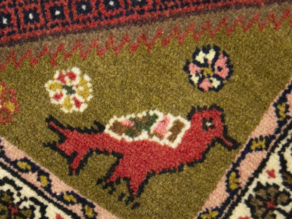 2X3 Ft Hand-Knotted Oriental Rug Animal Floral