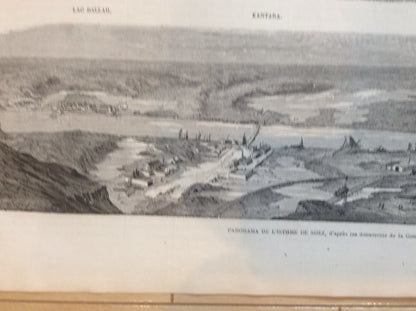 1867 Paris Exposition Wood Engraving Suez Canal Construction Panorama Original