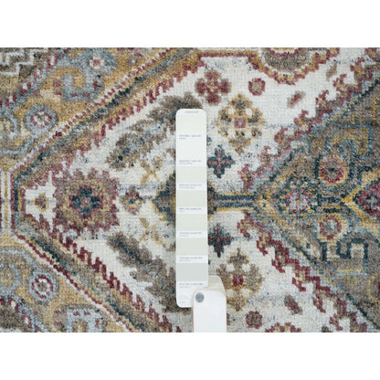 5'10"X5'10" Ivory Rosettes Border Wool Hand Knotted Round Oriental Rug