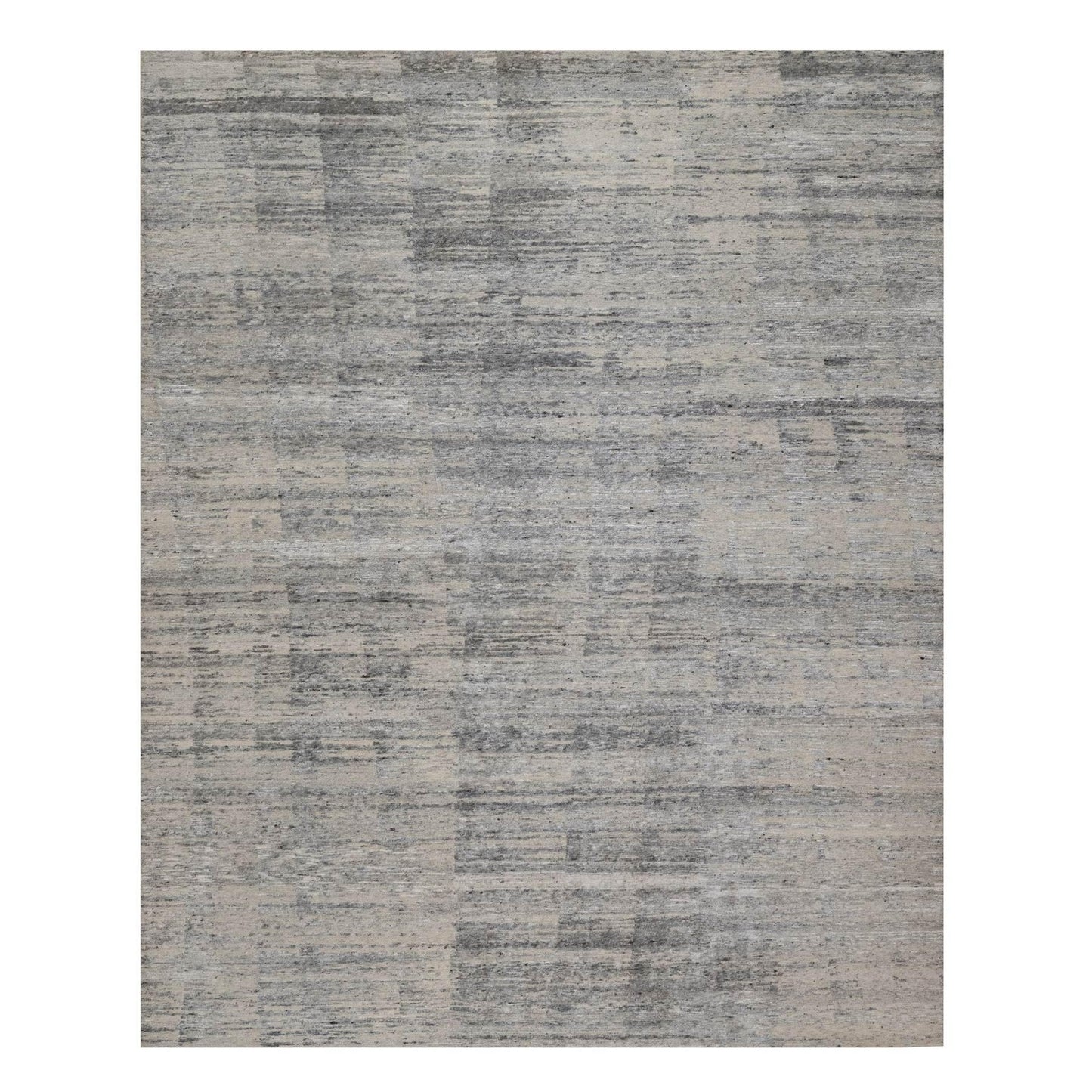 8'X10'2" Gray-Ivory Modern Design Hand Knotted Undyed Natural Wool Rug