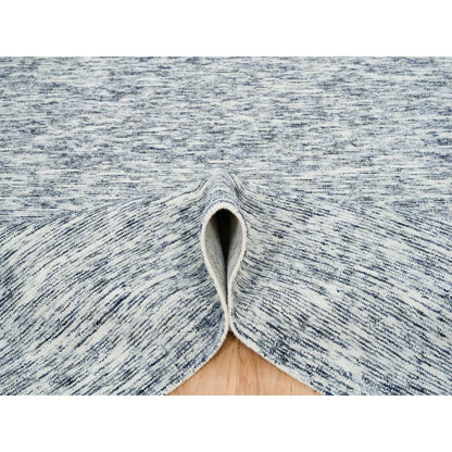 9'X12' Blue Modern Striae Design Pure Wool Hand Loomed Oriental Rug