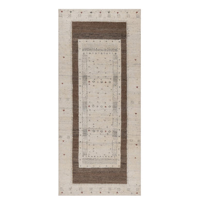 2'7"X6' Ivory Modern Design Soft Wool Hand Knotted Lori Buft Runner Rug