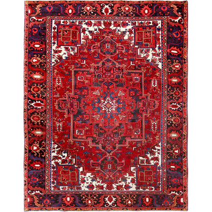 7'10"X11'9" Red Hand Knotted Semi Antique Zoroastrian Heris Pure Wool Rug