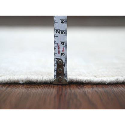 2'8"X9'7" Gray Hand Knotted Angora Oushak Leaf Design All Wool Runner Rug