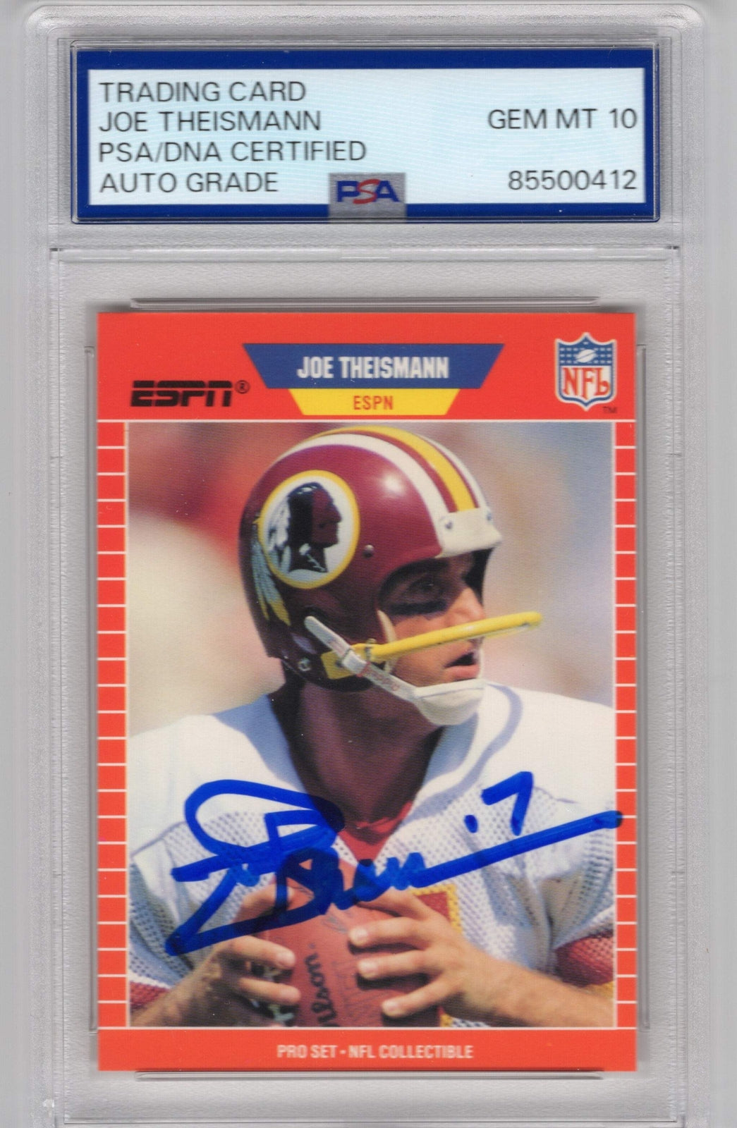 Joe Theismann 1989 Topps Pro Set Autographed Card Psa Gem Mt 10 Auto Card