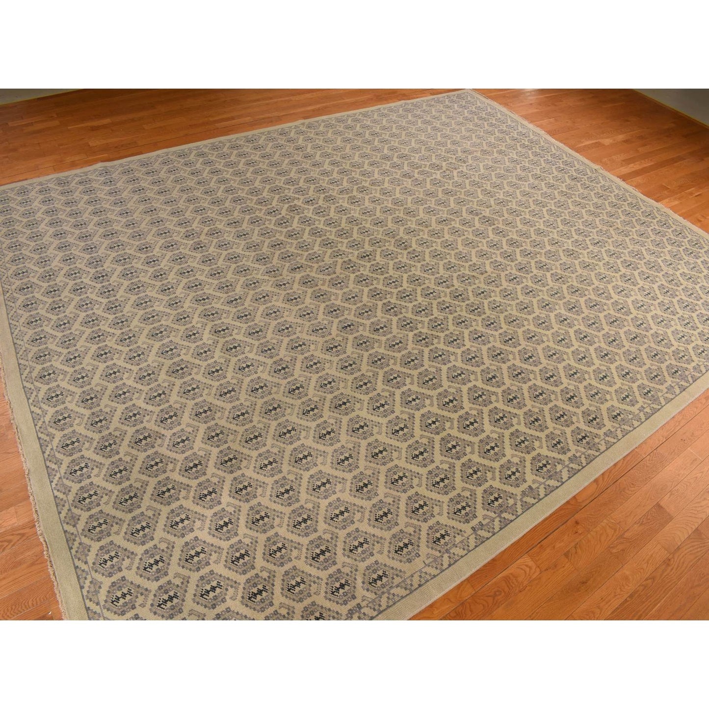 11'8"X14'9" White Turkish Knot Design Wool Hand Knotted Oversized Rug