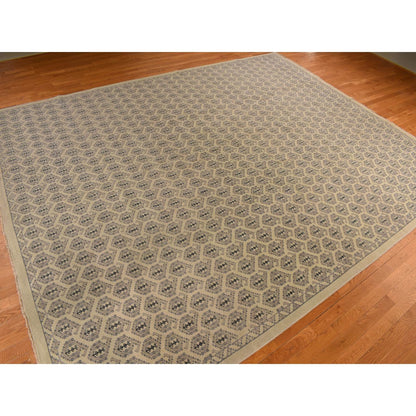 11'8"X14'9" White Turkish Knot Design Wool Hand Knotted Oversized Rug