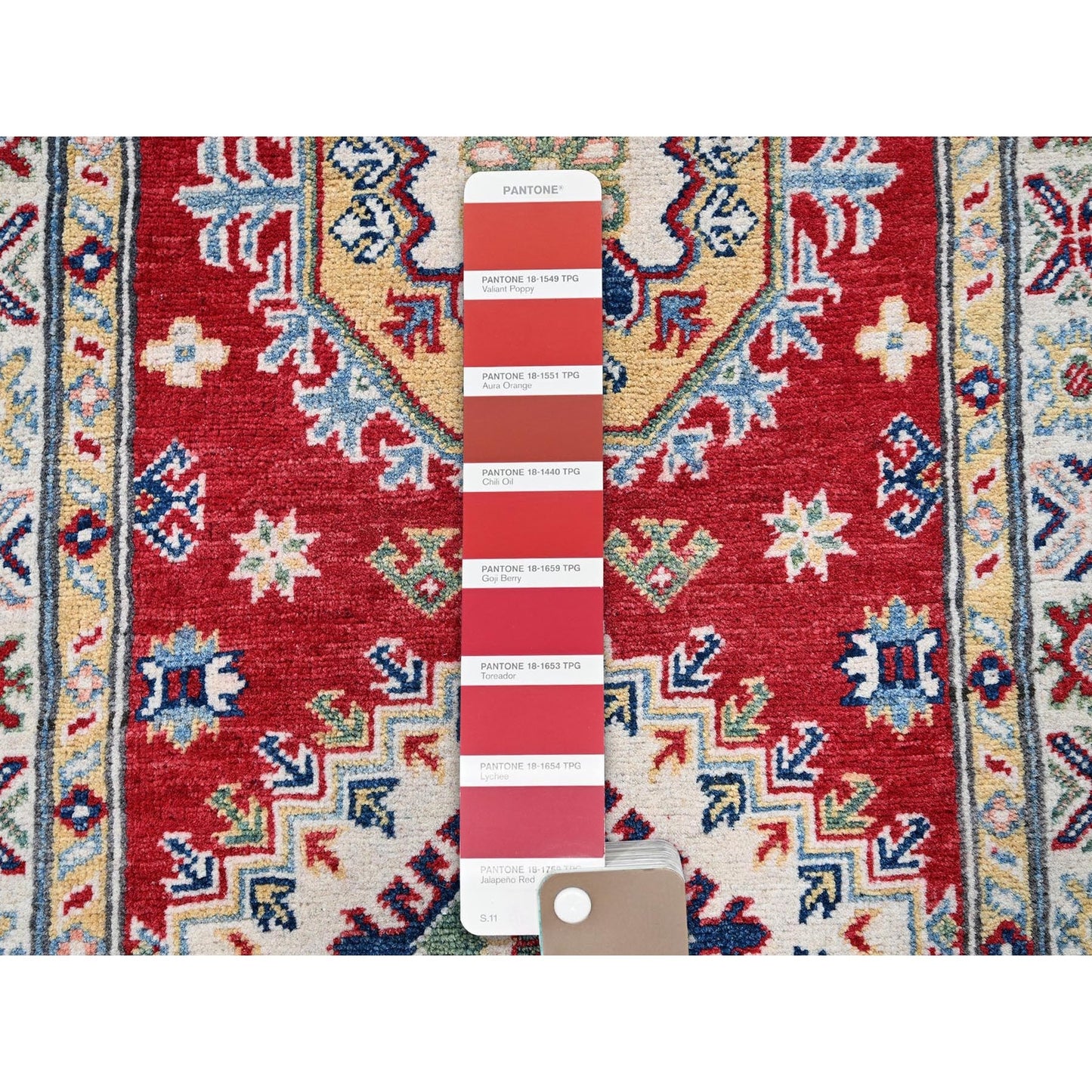 2'7"X8'1" Red Kazak With Tribal Design Hand Knotted Soft Wool Runner Rug