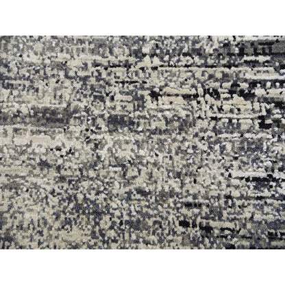 8'X10'3" Domino Black Modern Wool And Silk Striae Design Hand Knotted Rug