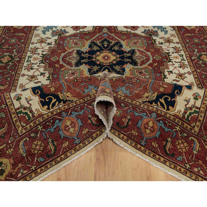 6'2"X9'1" Ivory Antiqued Heris Re-Creation Hand Knotted Soft Wool Rug