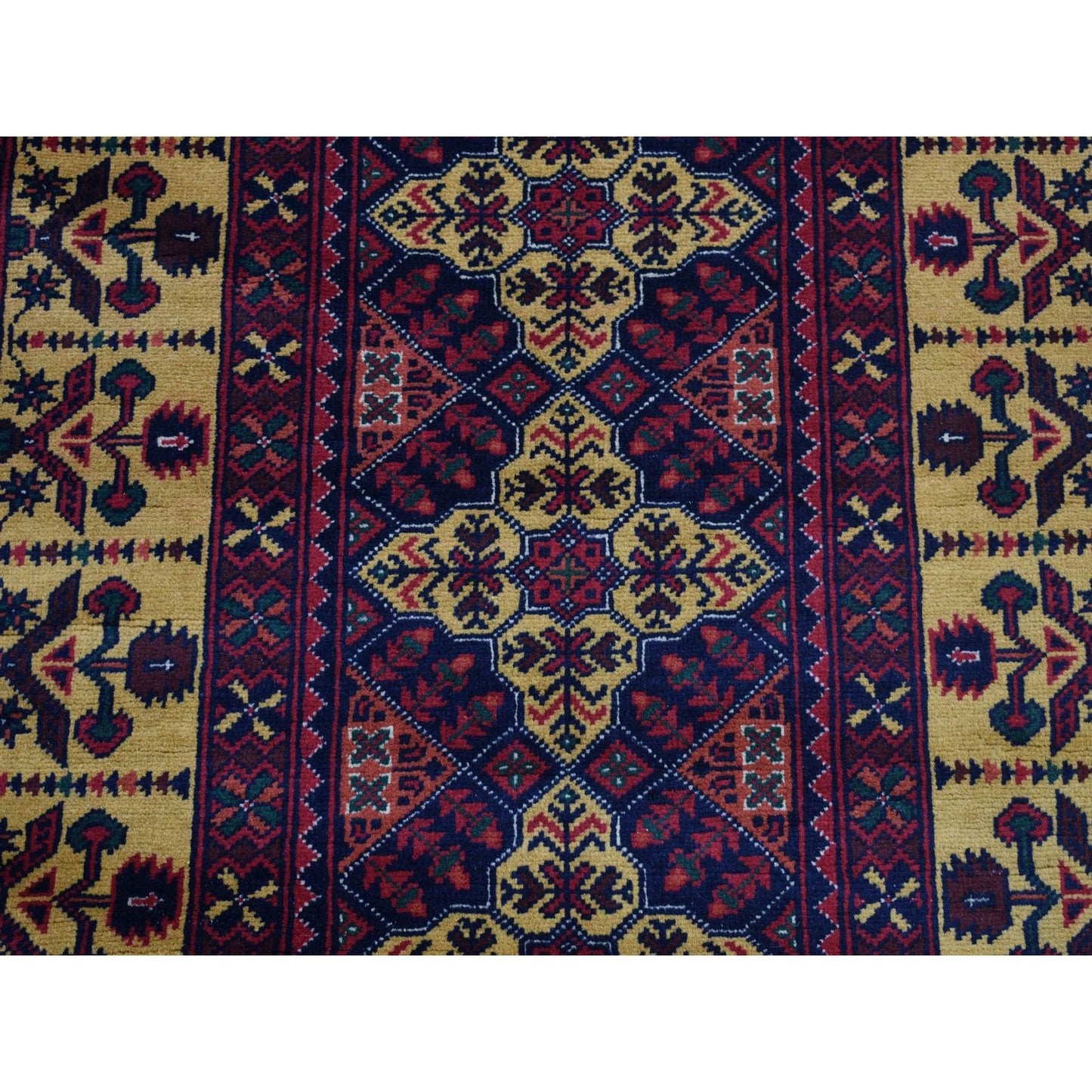 3'X10'2" Red Afghan Khamyab Shiny Wool Hand Knotted Runner Rug