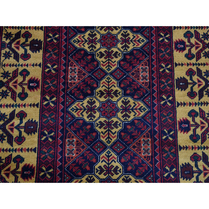 3'X10'2" Red Afghan Khamyab Shiny Wool Hand Knotted Runner Rug