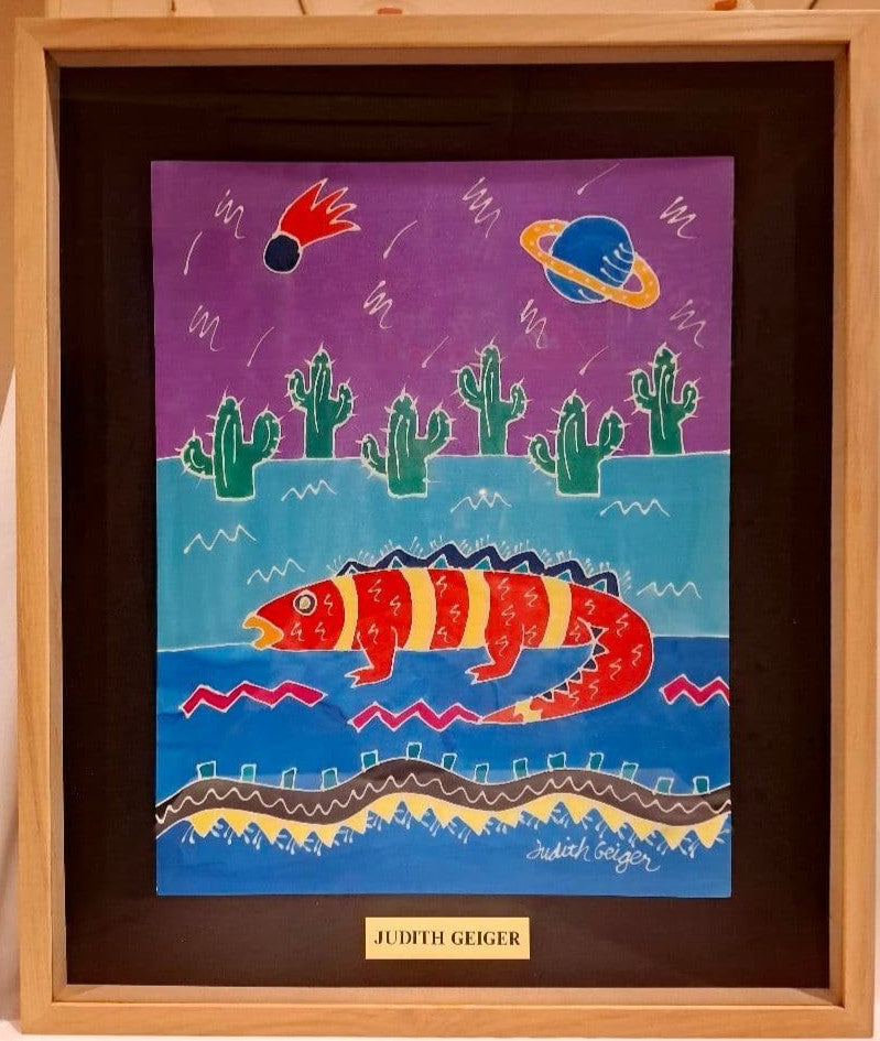 Lizard Geiger Signed Silkscreen Art Textile Framed