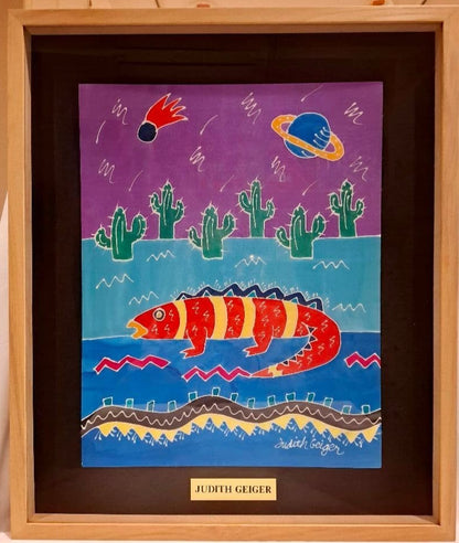 Lizard Geiger Signed Silkscreen Art Textile Framed
