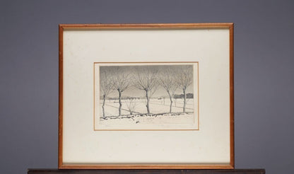 Tanaka Ryohei Rice Ear Landscape Aquatint Print Framed with Autograph